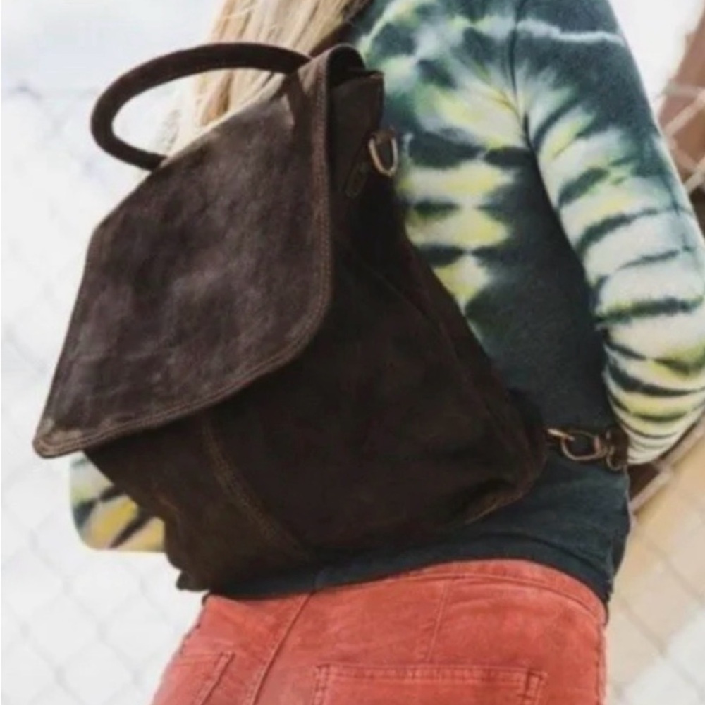 Free People Paris Convertible Black Suede Leather Backpack